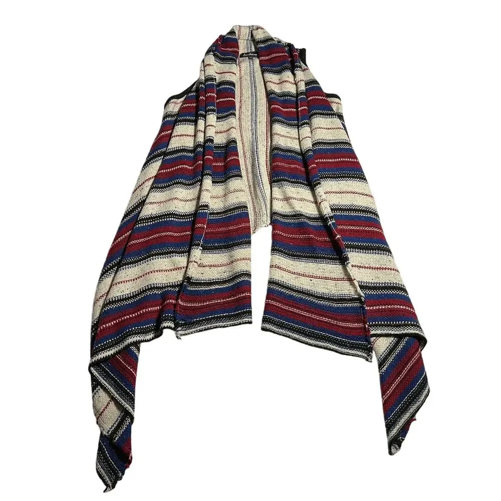 Sam Edelman Stripe Southwestern Elsie Vest Waterfall Hem Shawl Size Small Boho